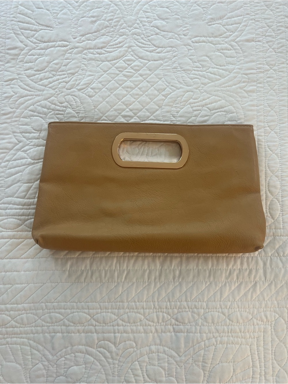 Charming Charlie Tan Cutout Handle Wristlet Clutch